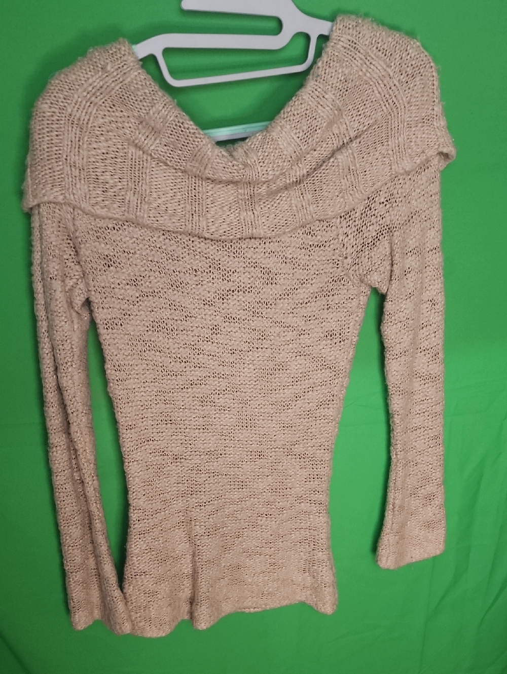 GUESS Vintage Y2K Beige Open Knit Cowl Neck Sweater Off Shoulder M